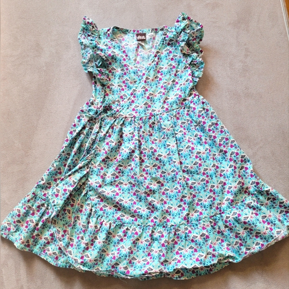 Girl's Tea Collection "Full sweep wrap dress" with ruffles, birds & flowers